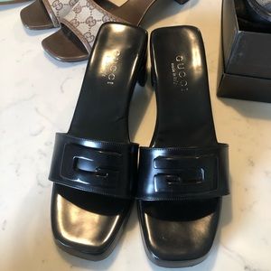 GUCCI GG slides black sandals heels GG